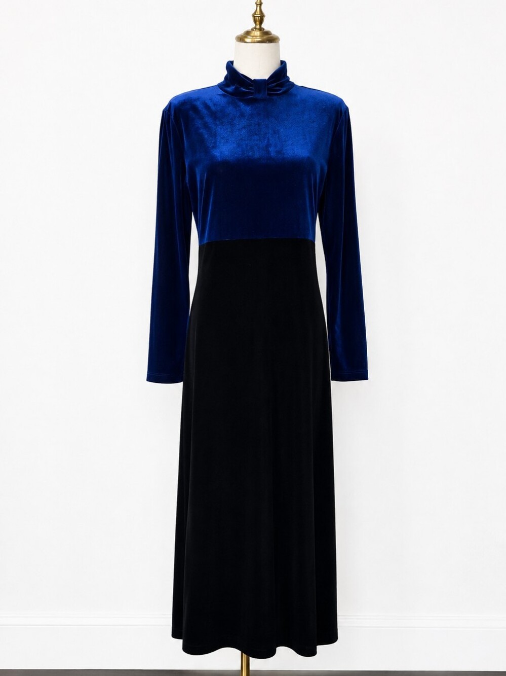 Vintage 90s Betsy's Things Velvet Maxi Dress Blue Black Colorblock 10 Gothglam